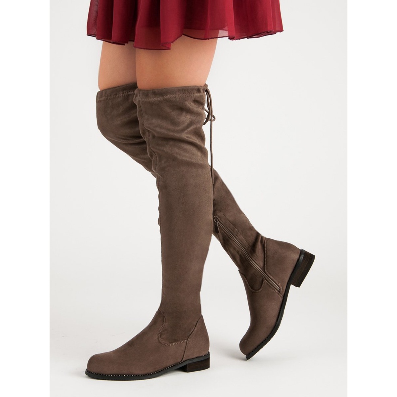 Super Me Modne Kozaki Nad Kolano brązowe 1
