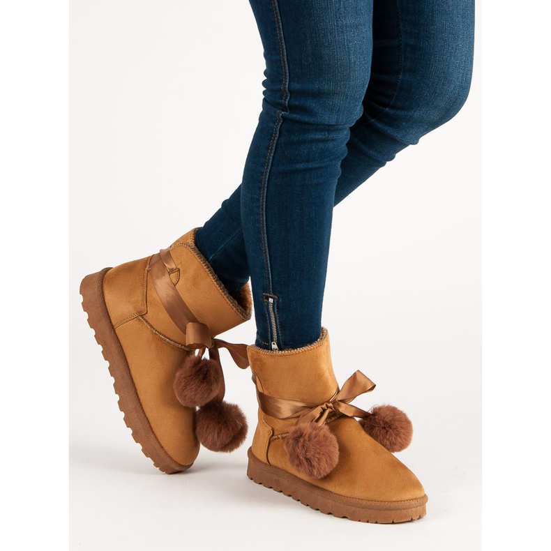 Camelowe Mukluki Z Pomponami brązowe 2