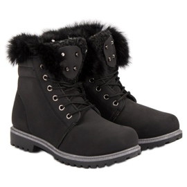 Queentina Czarne traperki z futerkiem 1