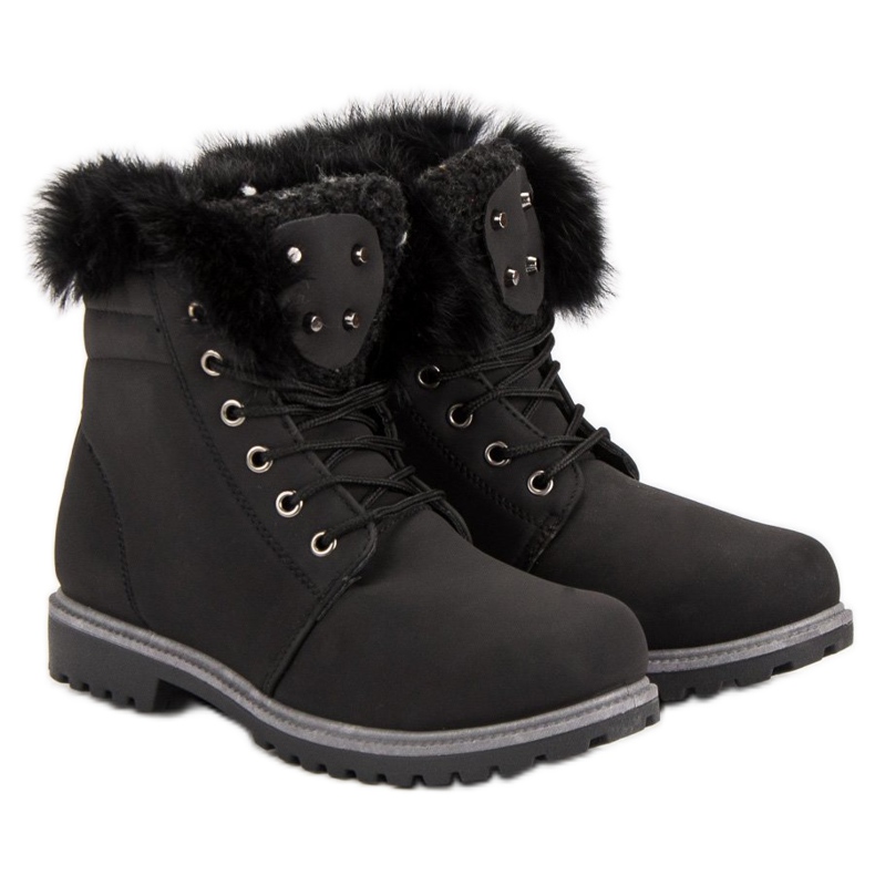 Queentina Czarne traperki z futerkiem 1