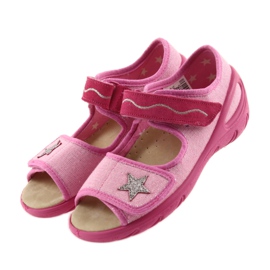 Befado buty dziecięce sandałki wkladka skórzana 433X032 różowe szare 3