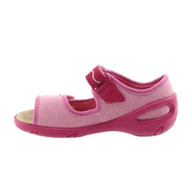 Befado buty dziecięce sandałki wkladka skórzana 433X032 różowe szare 2