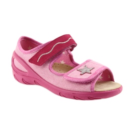 Befado buty dziecięce sandałki wkladka skórzana 433X032 różowe szare 1