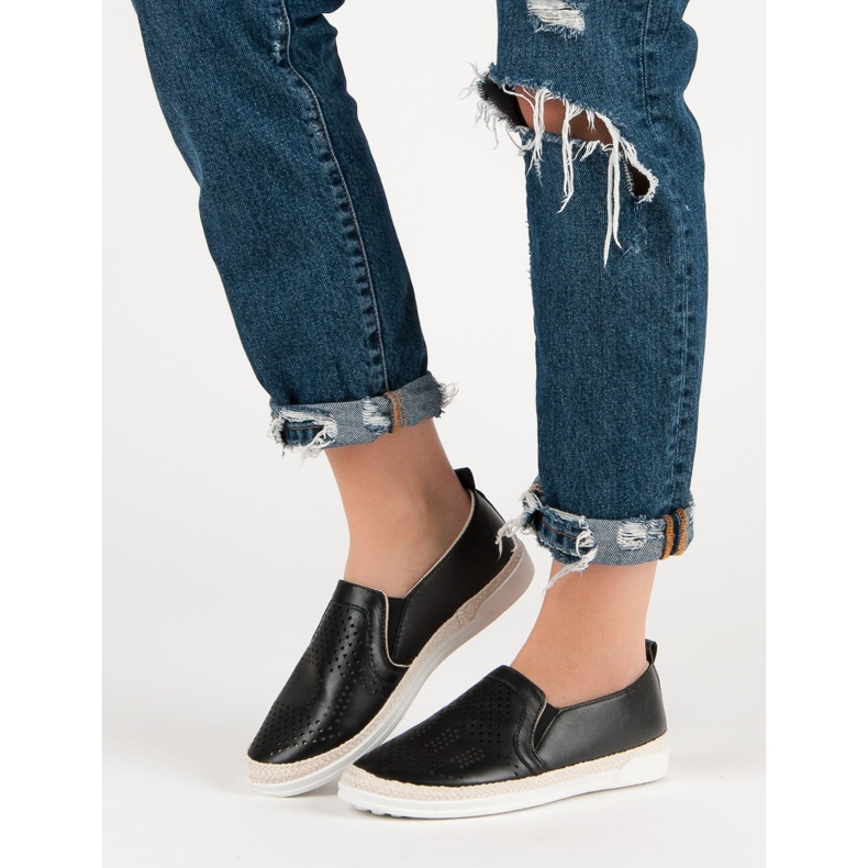 Ażurowe Trampki Slip On czarne 2