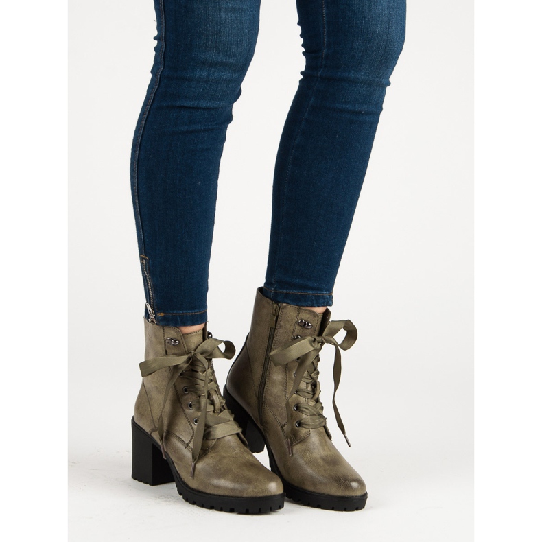 Queentina Ocieplane Botki Na Platformie zielone 1