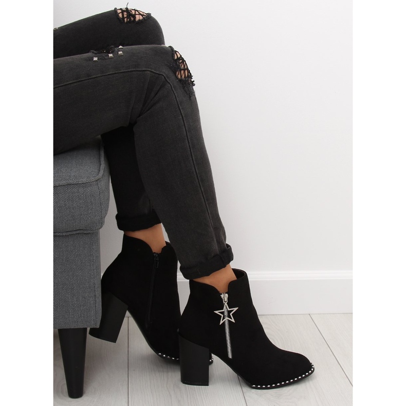 Botki na stabilnym obcasie czarne 8576-2 Black 1