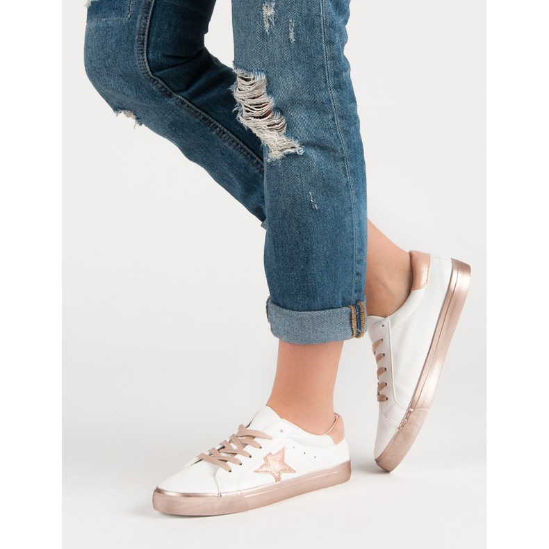 Stylowe Niskie Trampki białe żółte 2