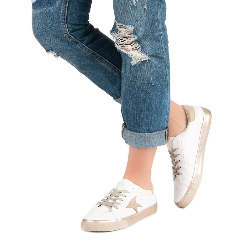 Stylowe Niskie Trampki białe żółte 2