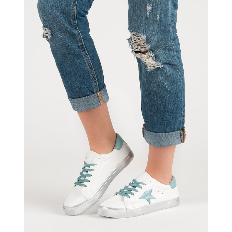 Stylowe Niskie Trampki białe niebieskie 2