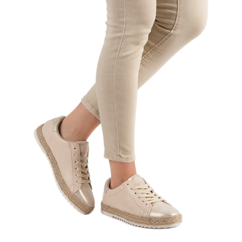 Wiązane Trampki Espadryle brązowe żółte 2