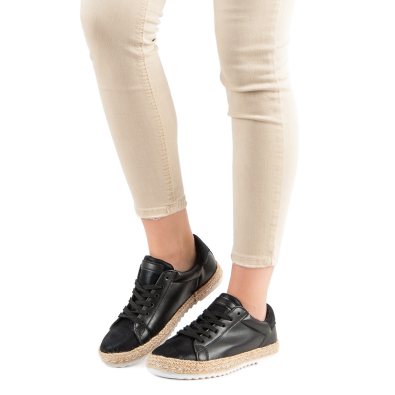 Wiązane Trampki Espadryle czarne 1
