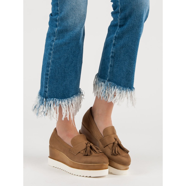 Corina Camelowe Mokasyny Na Koturnie brązowe 1