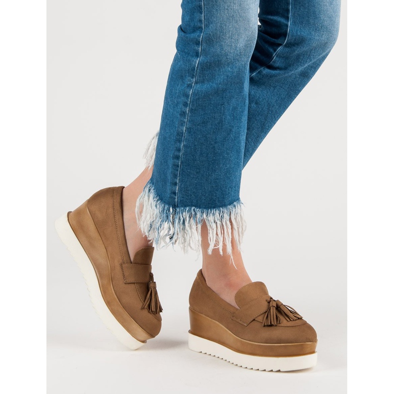 Corina Camelowe Mokasyny Na Koturnie brązowe 2