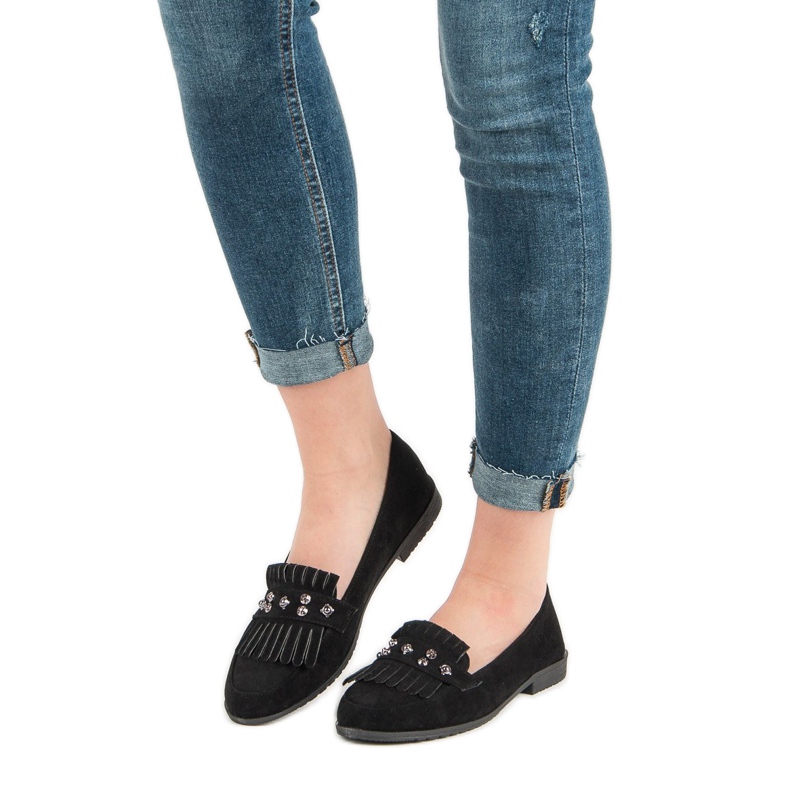 Laura Mode Czarne Zamszowe Mokasyny 1