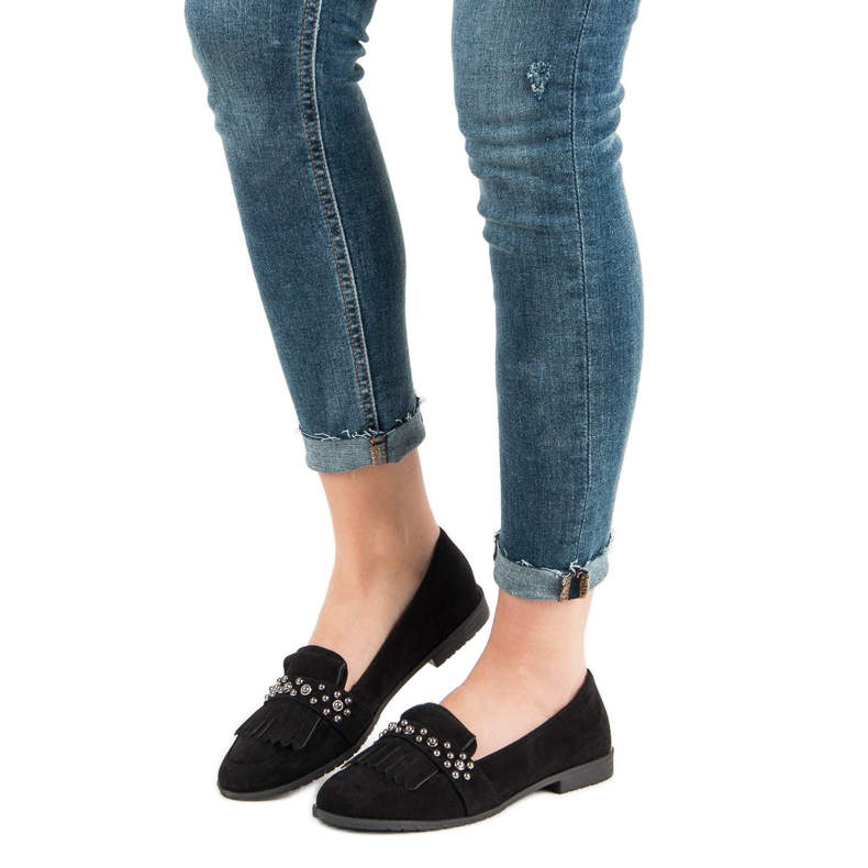Laura Mode Czarne Mokasyny Z Dżetami 1