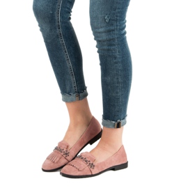 Laura Mode Pudrowe Mokasyny Z Dżetami różowe 2
