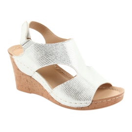 Filippo Sandały Na Koturnie Srebrne 785 białe szare 1