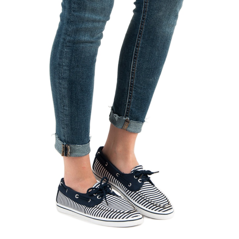 McKey Modne Mokasyny Marynarskie białe niebieskie 2