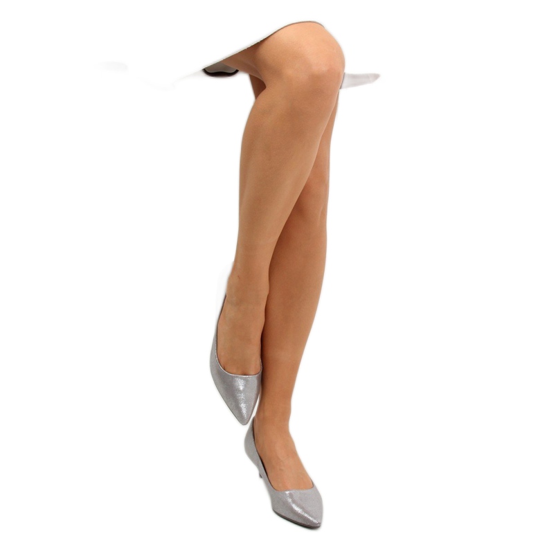 Czółenka na niskiej szpilce srebrne B-36 Grey szare 1