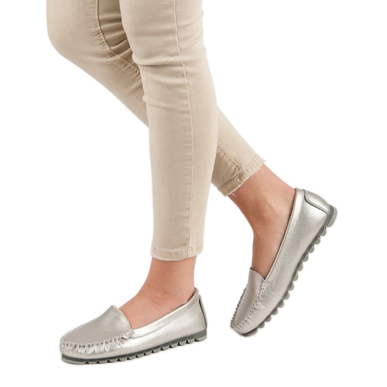 Filippo Srebrne Skórzane Mokasyny szare 2