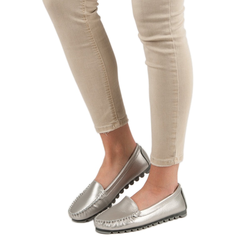 Filippo Srebrne Skórzane Mokasyny szare 1