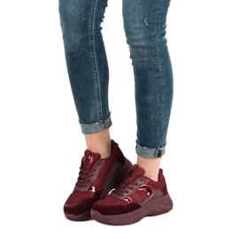 Bordowe Trampki Na Platformie czerwone 1