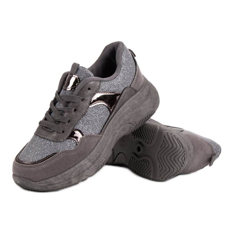 Brokatowe Sneakersy Na Platformie szare 1