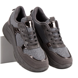 Brokatowe Sneakersy Na Platformie szare 2