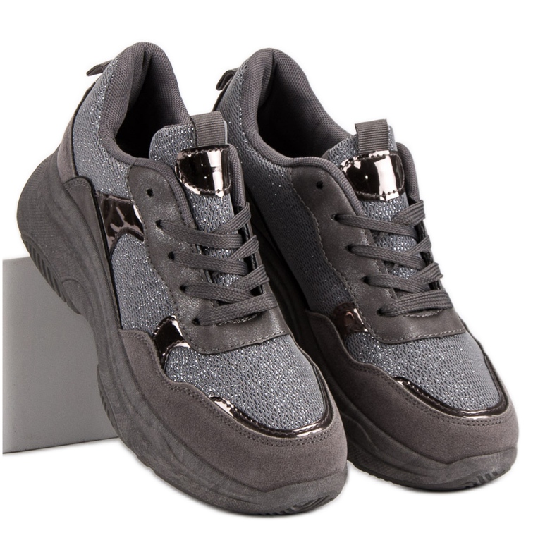 Brokatowe Sneakersy Na Platformie szare 2
