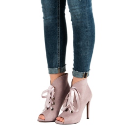 Bestelle Wiązane Botki Open Toe fioletowe 1