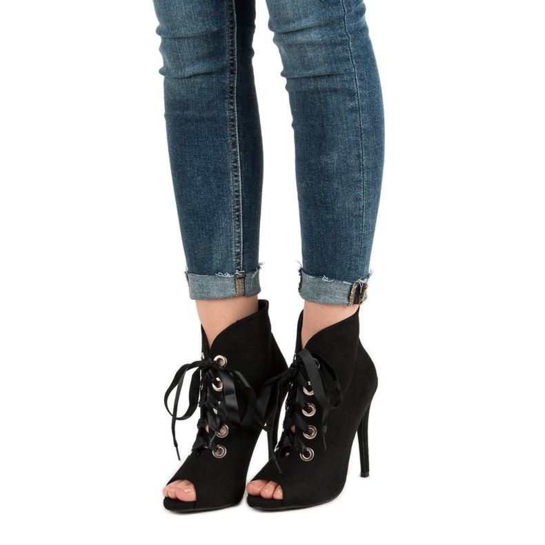 Bestelle Wiązane Botki Open Toe czarne 1