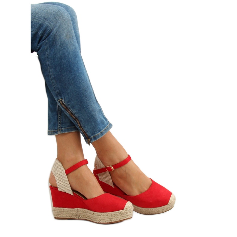 Espadryle na koturnie czerwone T331P Red 1