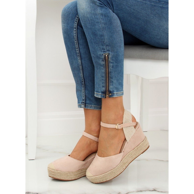 Espadryle na koturnie beżowo-różowe T331P Beige beżowy 1