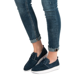 Filippo Sznurowane Skórzane Mokasyny niebieskie granatowe 2