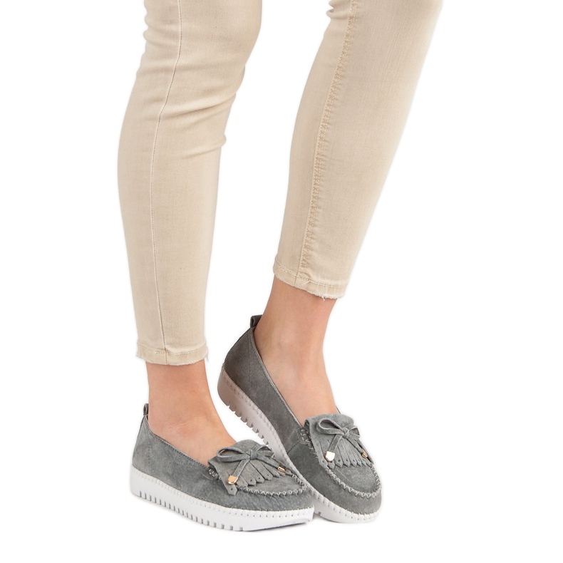 Filippo Modne Skórzane Mokasyny szare 1