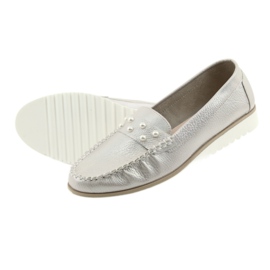 Sergio Leone Damskie mokasyny zdobione perłami kolor perlisty beż białe 5