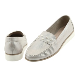 Sergio Leone Damskie mokasyny zdobione perłami kolor perlisty beż białe 4