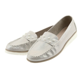 Sergio Leone Damskie mokasyny zdobione perłami kolor perlisty beż białe 3