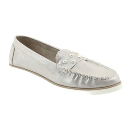 Sergio Leone Damskie mokasyny zdobione perłami kolor perlisty beż białe 1