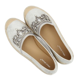 Espadryle z koroną srebrne H-6558 Silver szare 1