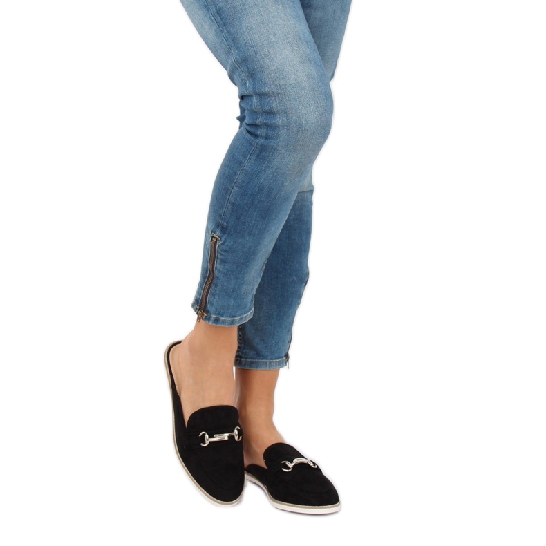 Klapki mokasyny czarne F9375 Black 1