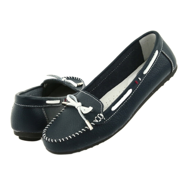 Mokasyny skórzane damskie Filippo 141 granatowe białe 4