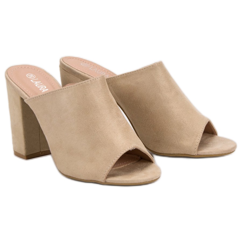 Laura Mode Zamszowe Klapki Na Słupku brązowe 2