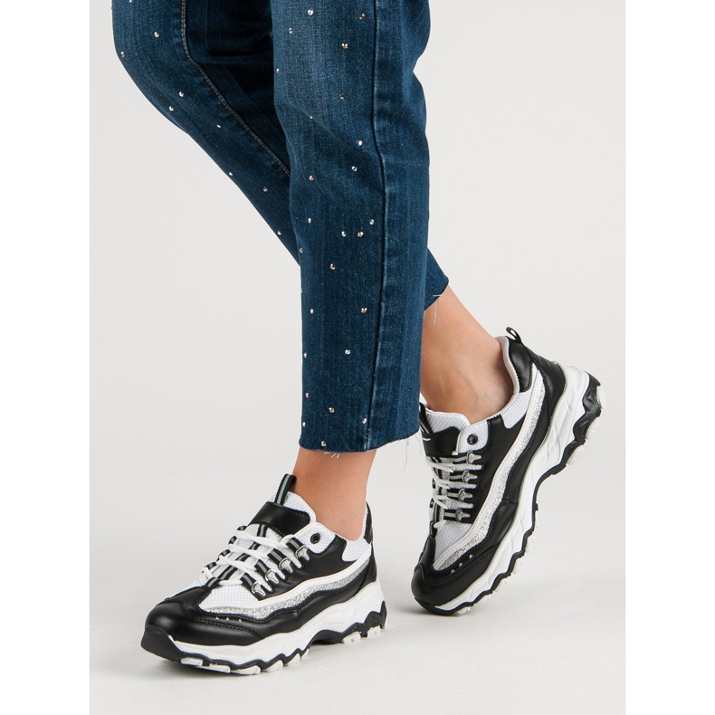 Sneakersy Z Brokatem białe czarne 1