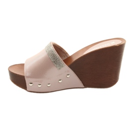 M.Daszyński Klapki na koturnie Daszyński AM43 z cyrkoniami różowe 2