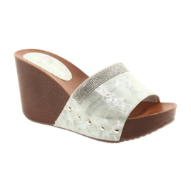 M.Daszyński Klapki na koturnie Daszyński AM43 z cyrkoniami szare 1