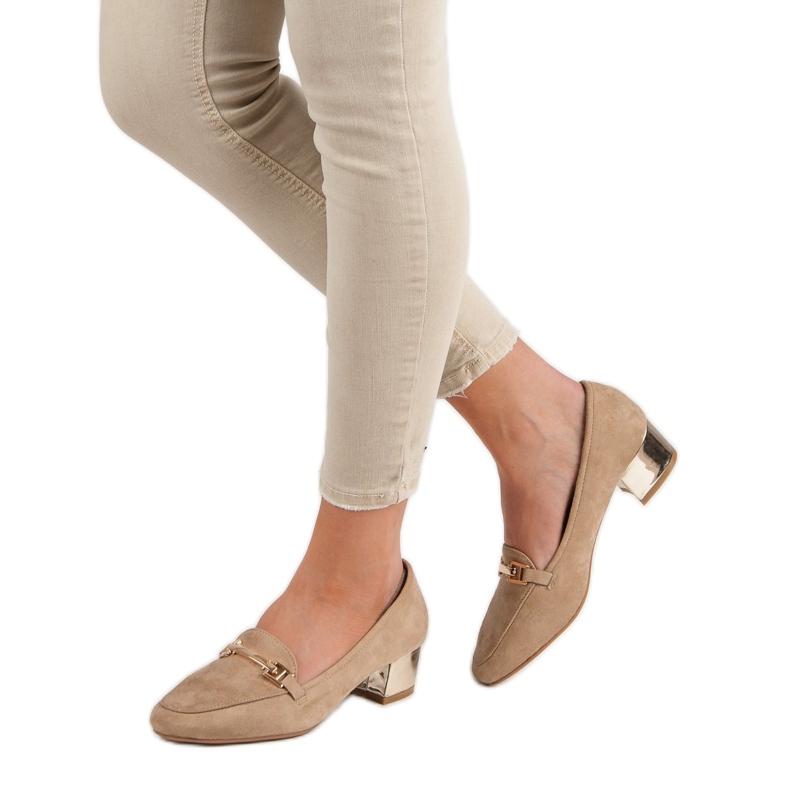 Kylie Mokasyny Na Obcasie brązowe 2