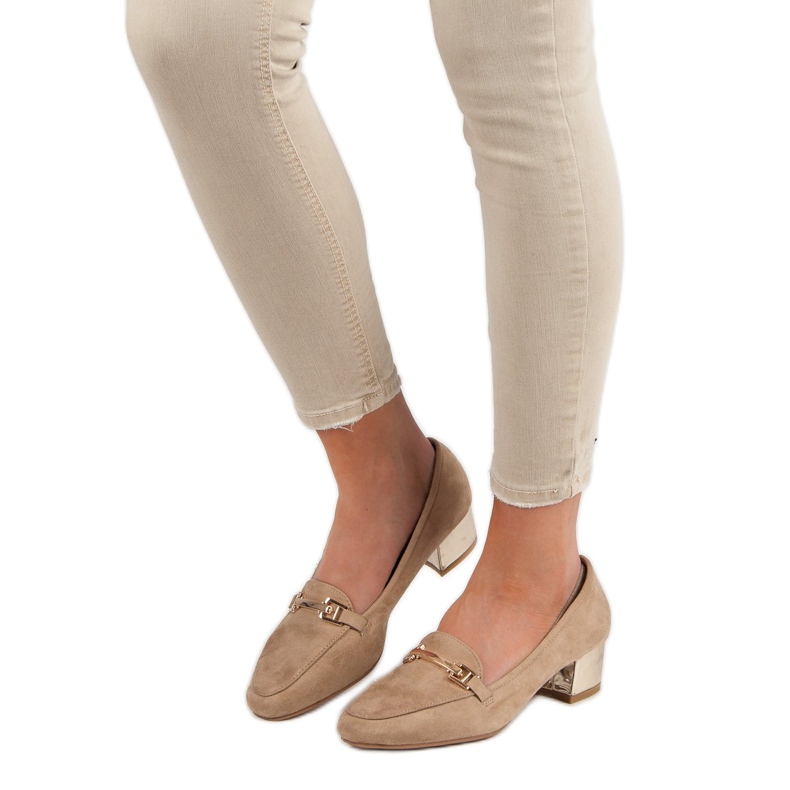 Kylie Mokasyny Na Obcasie brązowe 1