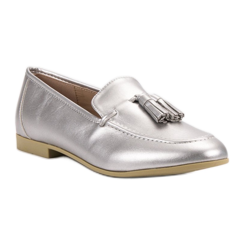 Srebrne Mokasyny Z Frędzlami VICES szare 1