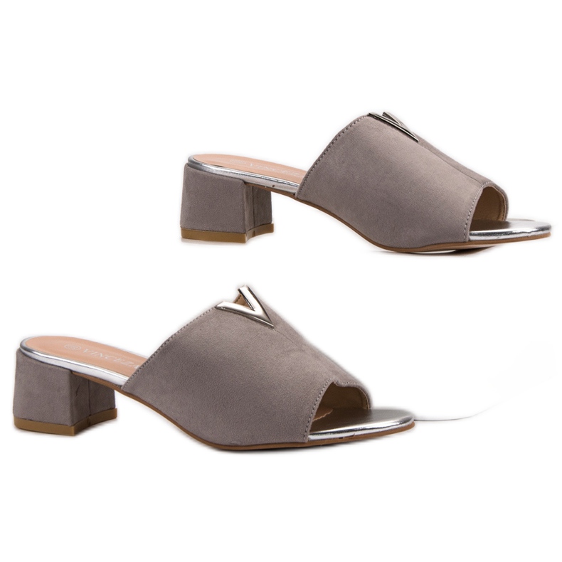 Zamszowe Klapki VINCEZA szare 2